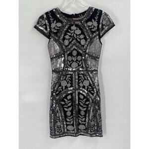 Lulus Spread Your Shine Black Silver Bead Embroidered Cocktail Dress Sparkle XS